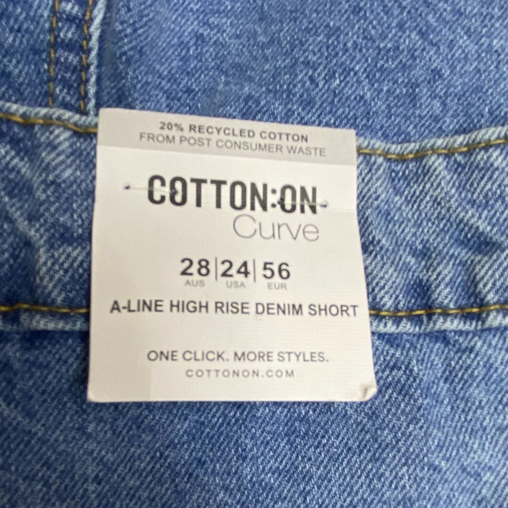Cotton:On Plus Size 24 Curve A-Line High Rise Denim Cut Off‎ Shorts Medium Wash